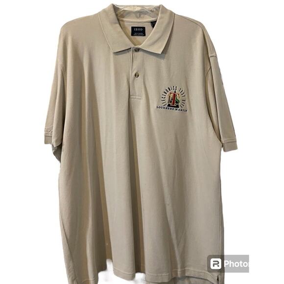 Izod 100% Cotton-Silk Wash XL Lockheed Martin Electronics Test Site Tan Polo NWT